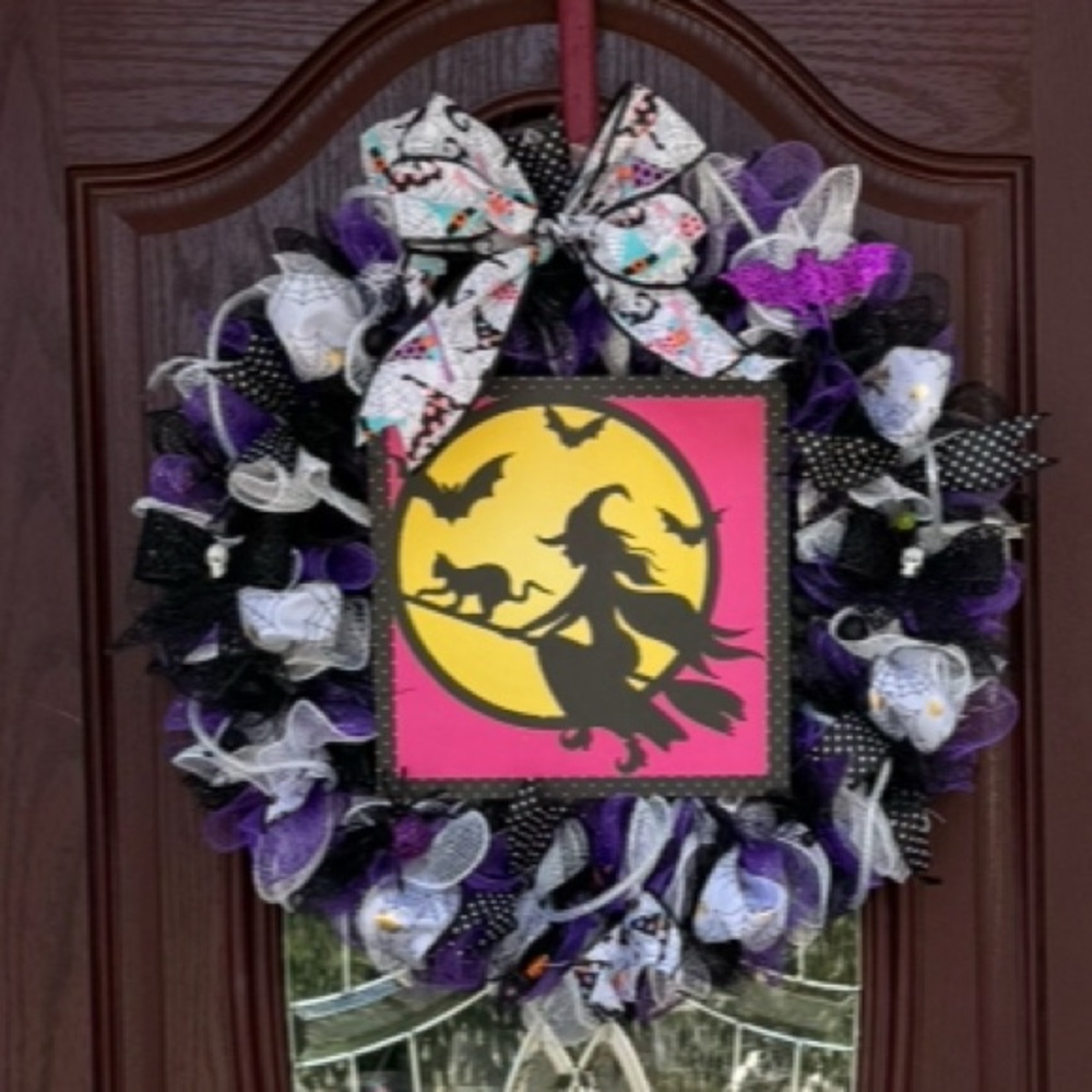 Halloween Witch Wreath with Purple and Black Accents